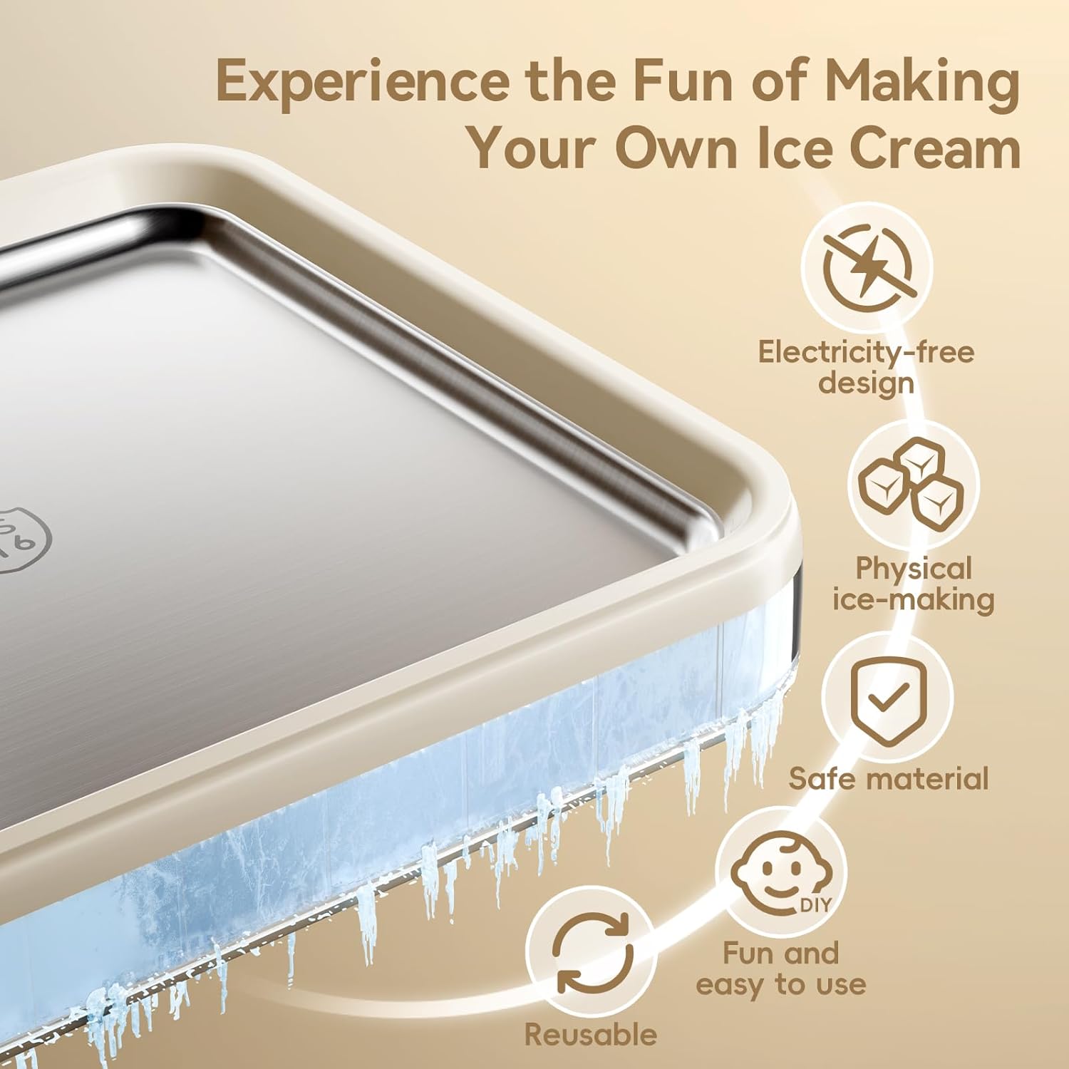 Rolled Ice Cream Maker, Felizbebe Instant Ice Cream Roller Tray with Lid and 2 Spatulas, Food Grade Premium Stainless Steel Cold Plate No-electricity for Fun Family Activities, DIY Parent-Child Time Dormly