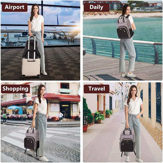 Laptop Backpack for Women/Men, Fits 15.6 Inch Laptop Bag, Fashion Travel Work Anti-theft Bag, Business Computer Waterproof Backpack Purse, Grey Black