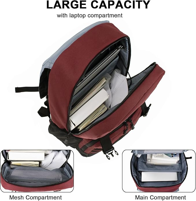 WOLT Laptop Backpack with USB Charging Port Fits Up to 17 Inch Laptop, College Backpack for Men Women, Computer Business Bookbag, Red