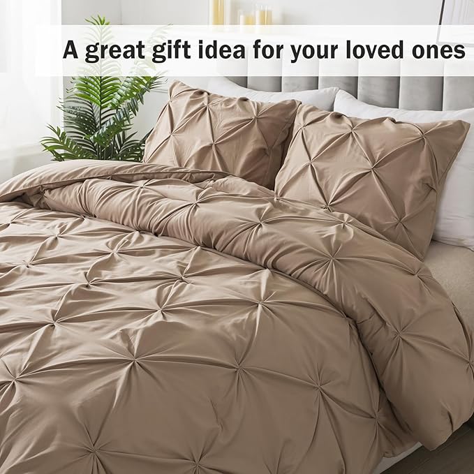 Andency California King Comforter Set Taupe (104x96Inch), Pinch Pleat Cal King Comforter Set 3 Pieces, Oversized King Pintuck Bed Comforter, Microfiber Down Alternative Comforter Bedding Set