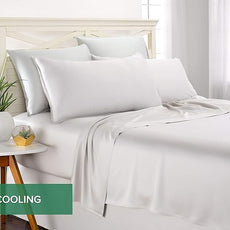 Pure Bamboo Split King Sheets, Genuine 100% Organic Viscose Derived from Bamboo Bed Sheet Set, Soft & Cooling, Double Stitching, 2 Fitted Sheets (Split King, White)