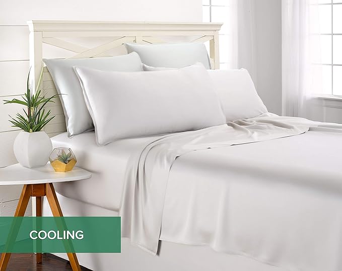 Pure Bamboo Twin XL Sheets, Genuine 100% Organic Viscose Derived from Bamboo Bed Sheet Set, Luxuriously Soft & Cooling, Double Stitching, 2 Year Quality Promise (Twin XL, White)