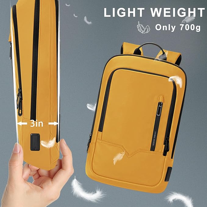 hk Backpack for Men Business Slim Backpack with USB Charger Computer Lightweight Anti-theft Travel (Yellow, 17.3 Inch)