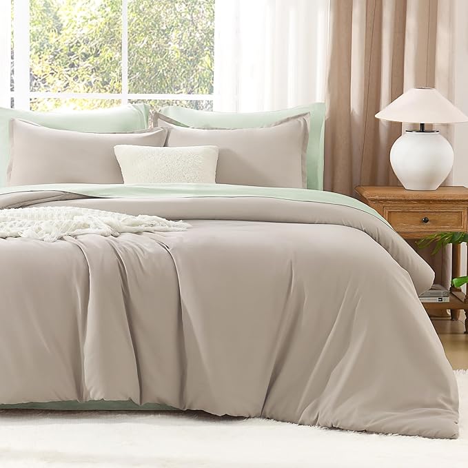 Litanika Comforter Set, Lightweight Solid Bedding Comforter Set, Fluffy Down Alternative Bed Set, Dark Oatmeal, Super King