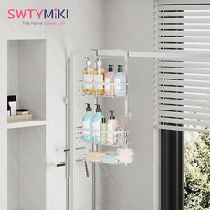 SWTYMIKI Over The Door Shower Caddy - 3 Tier Rustproof Hanging Shower Organizer with Adjustable Shelves, 28 Hooks & Soap Holder, Hanging Shower Rack Storage for Bathroom Accessories, Silver