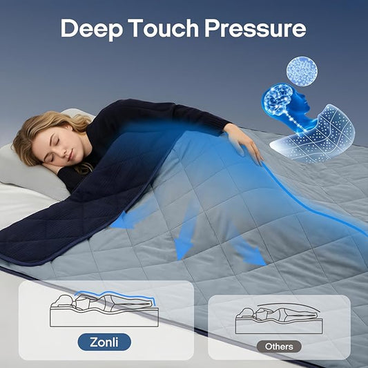 ZonLi Weighted Blanket for Adults (48"x72", 15lbs), Heavy Throw Blanket, Breathable Cooling Weighted Blanket, Soft Thick Blankey for All Season, Premium Glass Beads, Washable,Navy Blue Contrast Color