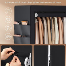 SONGMICS Portable Closet, Wardrobe Closet Organizer with Cover, 4 Hanging Rods and Shelves, 4 Side Pockets, 17.7 x 66.9 x 65.7 Inches, Large Capacity for Bedroom, Living Room, Ink Black URYG094B02