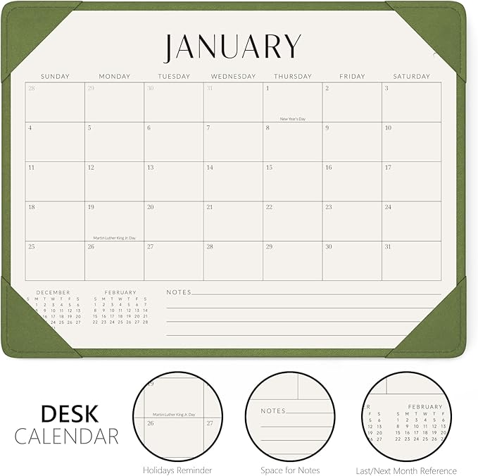 Jotsome Desk Calendar 2026 with Desktop Mat, Desk Pad Calendar From 2026 to Jun 2027 14x10.5 inch, Desk Blotter Calendar for Home Office and School, Easy Planning, Gift for the Holidays or Christmas, Green