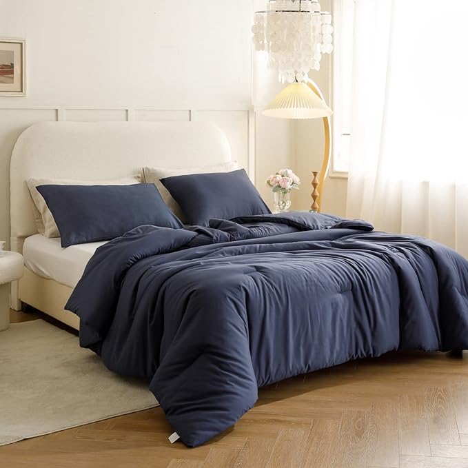 ROSGONIA California King Comforter Set Navy Blue,3pcs(1 Boho Cal King Comforter & 2 Pillowcases) All Season Bedding Soft Bedspread Blanket Quilt