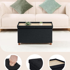 B FSOBEIIALEO Storage Ottoman with Tray, Foot Stools and Ottomans with Legs, Storage Cube Seat Linen Black 30