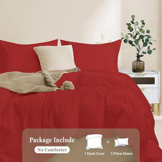 100-Percent Cotton Duvet Cover Set, Hidden Zipper Closure, Ultra Soft, Easy Care and Durable, Simple Bedding Style, Queen, Red (Comforter Not Included)