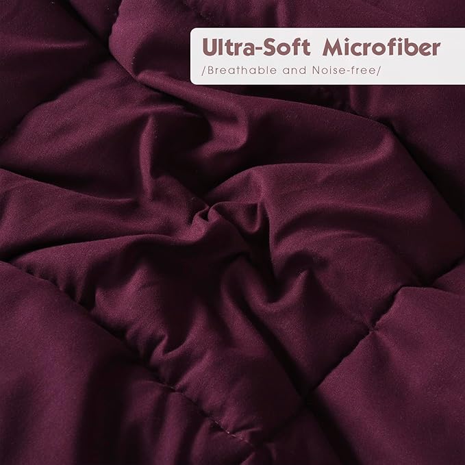 HIG 3pc Plum Queen Comforter Set - All Season Reversible Down Alternative Comforter with Two Shams - Quilted Duvet Insert with Corner Tabs - Box Stitched - Breathable, Soft, Fluffy