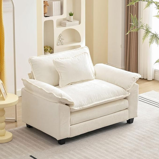 Modular Sectional Sofa, Comfy Cloud Couch Sectional Sofa, Chenille Sofa Sleeper Deep Seat Sofa with Throw Pillows for Living Room (Beige White, 53"- Single Seat)