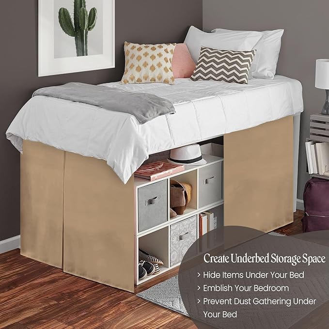 600TC -Dorm Bed Skirt - Split Corner Tailored Dorm Sized Bed Skirt - Dorm Room Essentials - Dorm Bed Skirt 100% Egyptian Cotton - Dorm Décor Bed Skirt Twin XL - 60" Drop (Taupe, Solid)