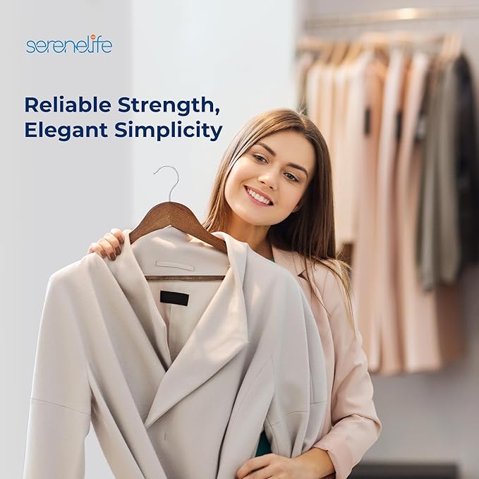 SereneLife Premium Wooden Hangers 50 Pack - Heavy Duty & Durable Coat Hanger - Wood Hanger with 360-Degree Swivel Hook - Clothes Hangers with Non-Slip Shoulder Notches for Shirts & Coats (Vintage)