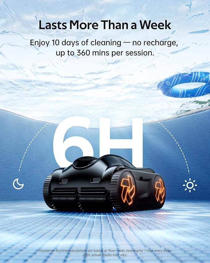 (2025 Upgrade) Pool Cleaner K60, 6H Runtime Cordless Robotic Pool Vacuum, Touch Screen, Smart Navigation, Cleans Floor, Walls, Waterline, Ideal for Above & In-Ground Pools, Self-Parking