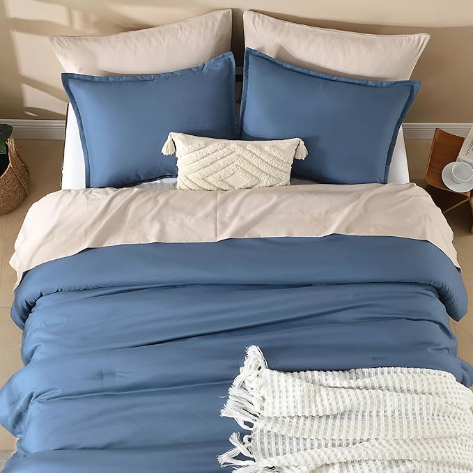 Litanika Comforter Set, Lightweight Solid Bedding Comforter Set, Fluffy Down Alternative Bed Set, Haze Blue, Full