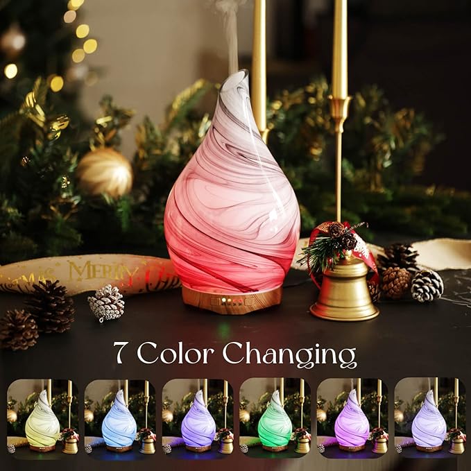 Porseme 280ml Essential Oil Diffuser Glass Color Changing Aroma Air Diffusers Aromatherapy Ultrasonic Cool Mist Humidifier 7 Running Hours Waterless Auto-Off for Sleeping, Yoga, Office, Spa (Ink)
