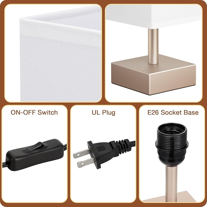 aooshine Antique Small Table Lamp - Bedside Lamp for Bedroom, Minimalist Nightstand Lamp with Square Fabric Shade, Desk Lamp for Kids Room Dorm