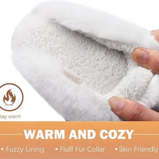 KuaiLu Womens Fluff Dual Memory Foam Slippers Ladies Cozy Arch Support Warm Scuff Slippers Slip on Comfy Winter House Shoes with Non-Slip Indoor Outdoor Hard Sole