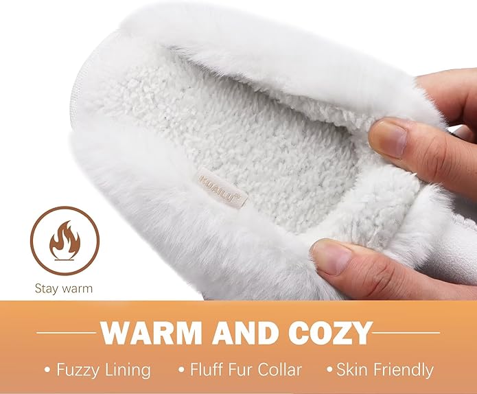 KuaiLu Womens Fluff Dual Memory Foam Slippers Ladies Cozy Arch Support Warm Scuff Slippers Slip on Comfy Winter House Shoes with Non-Slip Indoor Outdoor Hard Sole