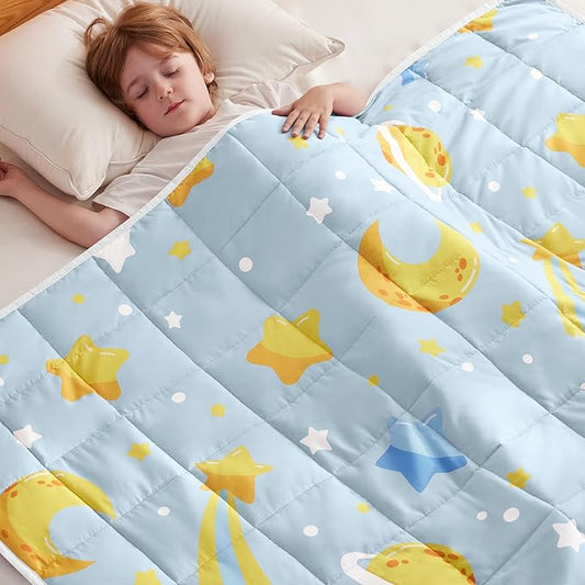 anfie Weighted Blanket Kids(50"x60" 5lbs) Weighted Blanket Cooling Blanket for Sleeping,Throw Size Breathable Blanket with Premium Glass Bead(Light Blue Moon)