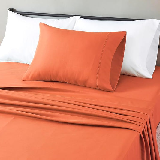 Amazon Basics Lightweight Microfiber 3-Piece Bed Sheet Set, Brick, Solid, Twin XL AmazonBasics