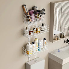 5-Tier Over The Door Organizer Bathroom Shelves Hair Tool Organizer - Hair Dryer Holder Adjustable Height, DIY Bathroom Storage Shelf Wall Mounted Behind The Door Storage