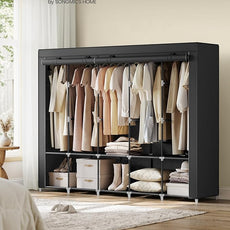 SONGMICS Portable Closet, Wardrobe Closet Organizer with Cover, 5 Hanging Rods and Shelves, 4 Side Pockets, 17.7 x 83 x 65.7 Inches, Large Capacity for Bedroom, Living Room, Ink Black URYG095B01