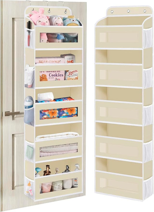 Over The Door Organizer, 5 Shelves Closet Door Hanging Organizer with 10 Mesh Pockets, Nursery Closet Organizer, Baby Essentials, Dorm Room Essentials for Girls