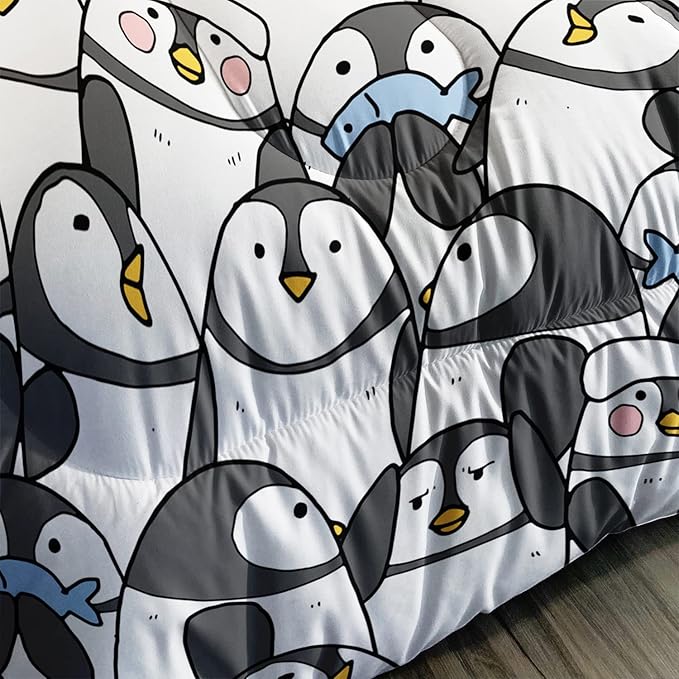 CVHOUSE Cartoon Penguin Bedding Set - 3 Pieces (1 Comforter + 2 Pillow Cases) - Twin, Full, Queen Sizes - Black