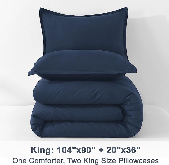 Litanika Comforter Set, Lightweight Solid Bedding Comforter Set, Fluffy Down Alternative Bed Set, Navy Blue, King