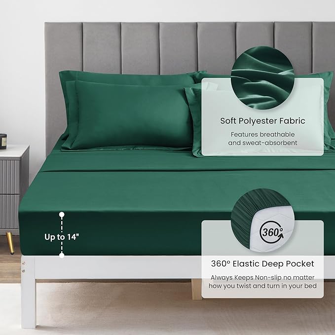 Love's cabin Queen Comforter Set Dark Green, 7 Pieces Queen Bed in a Bag, All Season Bedding Sets with 1 Comforter, 1 Flat Sheet, 1 Fitted Sheet, 2 Pillowcase and 2 Pillow Sham