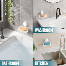 TAILI Soap Dish Bar Holder Suction Cup,Soap Saver with Powerful Vacuum Suction,Sponge Holder for Shower,Bathroom,Tub and Kitchen Sink, Universal Shower Accessories,Drill-Free,Removable,Clear