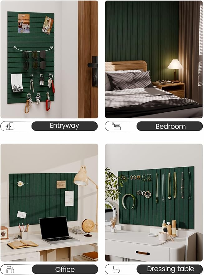 Felt Bulletin Board Tiles -28"x18" with 40 Adhesive Tabs, Cork Board Alternative for Office Decor, Push Pin Board Wall Organizer 6-Pack (Pine Green)