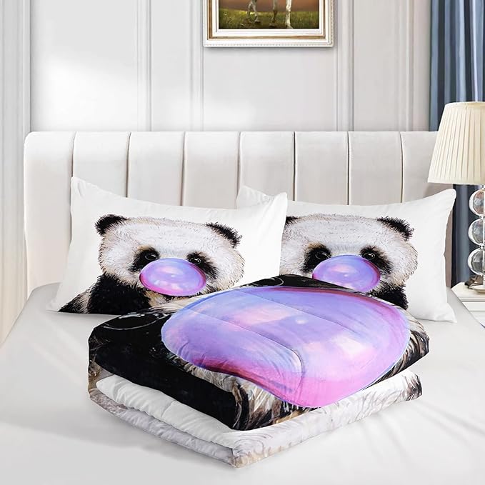 CVHOUSE Panda Bedding Set - Twin Panda Comforter & 2 Pillow Cases - Cute Kawaii Quilt Set for Girls, Kids & Teens