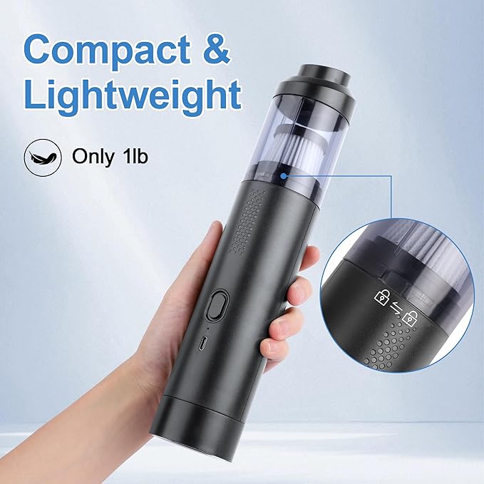 Handheld Vacuum Cleaner Cordless, Desk Vacuum Cleaner Compressed Electric Air Duster 12000Pa Suction, Portable Vortex Vacuum Dust Buster Air Blower for Computer, Keyboard, Car, Pet Hair Cleaning