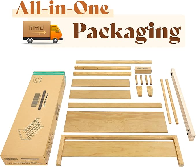 AMERLIFE Queen Size Solid Wood Bed Frame with Headboard, Minimalist Platform Bed with Wood Slats Support/No Box Spring Needed/Easy Assembly/Noise-Free, Natural