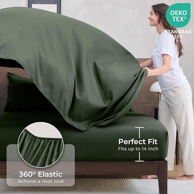 HEVUMYI Army Green King Comforter Set - 7-Piece All Season Bed in a Bag King, Ultra Soft Bedding Set with Comforter, Flat Sheet, Fitted Sheet, Pillowcases, Pillow Shams