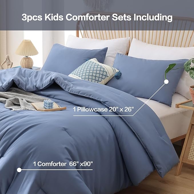 ROSGONIA Comforter Full Size for Girls Boys Teens Slate Blue, 3pcs (1 Blue Comforter & 2 Pillowcases) Lightweight Dorm Bedding Full Size