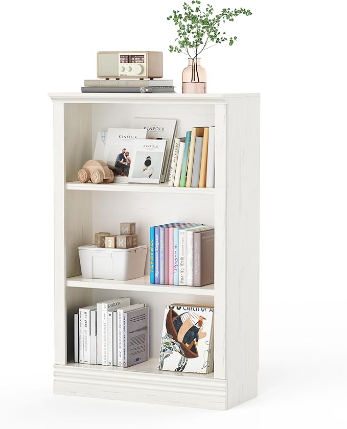 3-Shelf Bookcase, 47" Tall Floor Standing Bookshelf with Adjustable Shelves, Storage & Display Shelf for Living Room, Bedroom, Home Office – Cream White, 31.5" Wide