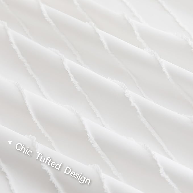 JELLYMONI Duvet Cover Super Queen Size White - 3PCS Boho Striped Duvet Cover Set Polyester Tufted Bohemian Textured Comforter Cover 98×90in with Corner Ties & Zipper and 2 Pillowcases