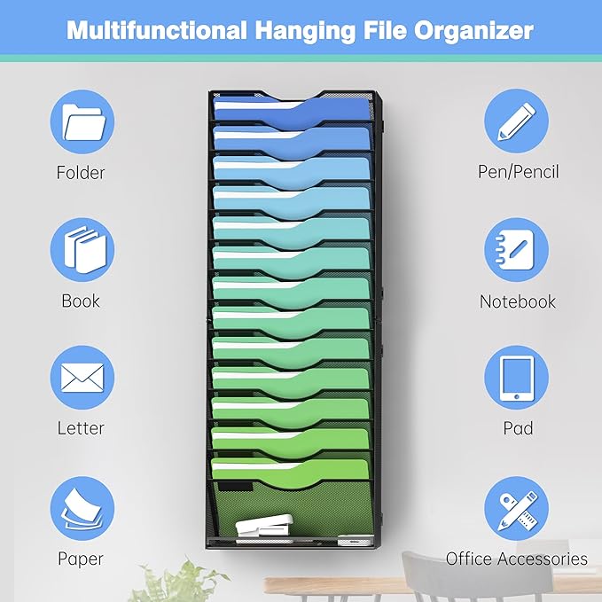 Kuntine.B Wall File Organizer (Black, 15 Tier)