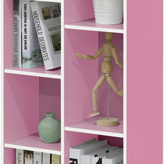 Furinno LUDER Book Shelf, 7-Cube Bookshelf, Bookcase, 9.4 x 19.5 x 41.7, for Living Room, Bedroom, Home Office, White/Pink