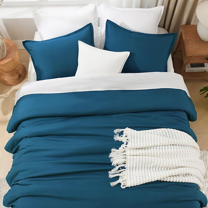 Litanika Comforter Set, Lightweight Solid Bedding Comforter Set, Fluffy Down Alternative Bed Set, Teal, Oversized Queen