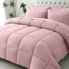 JOLLYVOGUE Twin Comforter Set, Ultra-Soft Bed in a Bag Twin Size 5 Pieces, Oeko-TEX Certified Bedding Set with Down Alternative Comforter, Sheets, Pillowcases & Shams, Camio Pink
