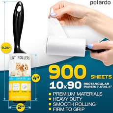 Lint Rollers 2 pcs, 900 Sticky Sheets, Extra 8 Spare Rollers/Hair Remover for Clothes, Furniture, Couch, Carpet, Dog Hair Remover, Cat Hair Remover, Animal Fur, Fuzz