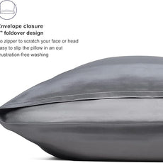 ALASKA BEAR Silk Pillowcase Envelope Closure, 22 Momme 100 Percent Long Overlap Sleeve Mulberry Silk Pillow Case Foldover Design, Machine Washable and NO Zipper, King (1, Iron Grey)