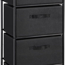 MAX Houser 4 Drawer Fabric Dresser Tall Storage Tower, Dresser Chest with Wood Top, Vertical Nightstand Side Organizer Unit with Metal Frame for Closets Bedroom Nursery Room Hallway(Black)
