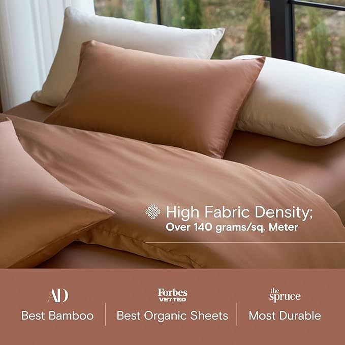 DOZ Duvet Cover Set, 100% Viscose derived from Bamboo, Organically Grown, Buttery Soft, Cooling Duvet Covers, High GSM, 1 Duvet Cover and 2 Pillowcases, 90"x90" (Clay, Full/Queen)